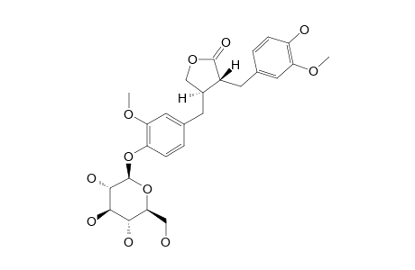 STYRAXLIGNOLIDE-D;(2S,3S)-2-ALPHA-(4''-HYDROXY-3''-METHOXYBENZYL)-3-BETA-(4'-HYDROXY-3'-METHOXYBENZYL)-GAMMA-BUTYROLACTONE-4'-O-(BETA-D-GLUCOPYRANO